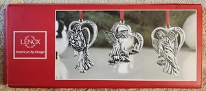 Lenox Set 3 Angeli Natalizi Placcati Argento Ornamenti Speranza Pace Amore NUOVO - Foto 1 di 7