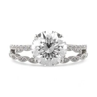 Conjunto de anel de casamento 950 platina IGI diamante cultivado em laboratório corte redondo 2,80 quilates tamanho 5 6 7 - Imagem 1 de 4