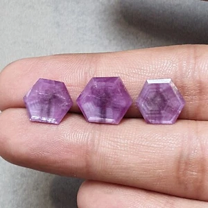 Piedra preciosa con forma hexagonal trapiche de 6 rayos zafiro brillo rosa frambuesa de 14,50 quilates 3 piezas - Imagen 1 de 6