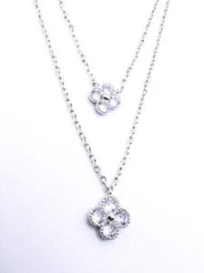 NEW Dainty 18kt White Gold Plated Crystals 2 Clover Layered Necklace & Earrings - Picture 1 of 10
