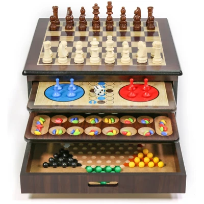 Deluxe Wooden Game House 10in1 Board Game Chess Checkers Backgammon Ludo Mancala - Image 1 of 4