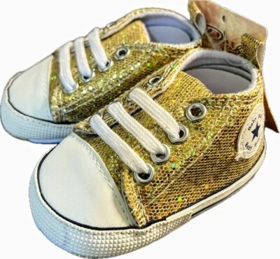 Bebé Bebé Niñas Talla 1 Dorado Brillante Zapatos para Correr Suela Suave Parte Superior Alta Foto 1 de 4