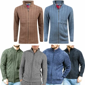 Mens Ex-M&S Cable Knit Cardigan Weave Zip Up Fisherman Textured Ribbed Jumper