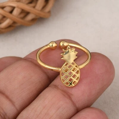 18k Gold Plated Sterling Silver Pineapple Ring Adjustable Hawaii Welcome Jewelry - Image 1 of 4