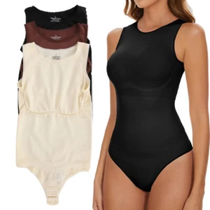 Tummy Control Shapewear Racerback Tops Women Halter Neck Thong Bodysuit Shaper  - Picture 1 of 21