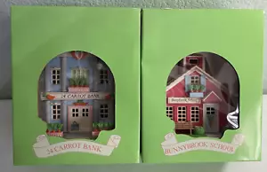 Dept 56 Hide-A-Way Hollow School and Bank Easter Village LOT 2 Retired NIB - Picture 1 of 9