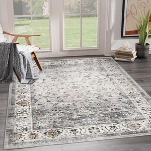 Large Area Rug for Living Room Traditional Vintage Washable Carpet Rugs Mat Gray - Picture 1 of 7
