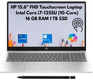 HP 15.6" FHD Touch 10-Core i7-1255U 16GB 1TB PCIe SSD Webcam Stylus Win 11 Pro - Picture 1 of 9