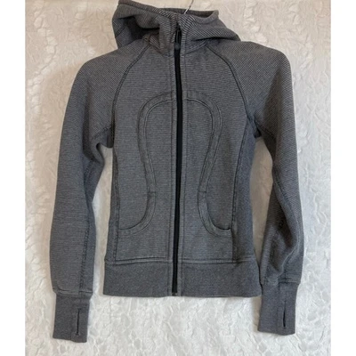 Lululemon Scuba Hoodie Striped Dark Gray Full Zip Sweatshirt Jacket Women Size 2 - Image 1 of 4