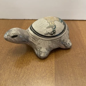 Hand Painted Turtle Figurine Southwestern Deer Moose Design Ceramic Signed - Picture 1 of 11