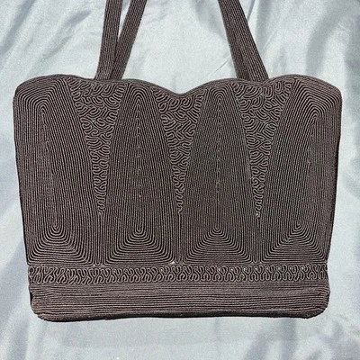 Vintage Handbag Genuine Corde Creation Dark Brown With Gold Tone Kiss Closure. - Image 1 of 4