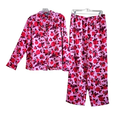 LOFT Ann Taylor Mujer M Pijama Satinado Rosa Rubor 2 Piezas Top y Pantalones Rosa Rojo Foto 1 de 4