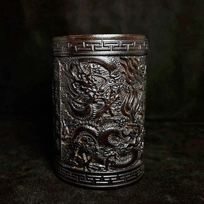 Cepillo de dragón tallado secoya china de 6 pulgadas decoración antigua colección de regalo Foto 1 de 4