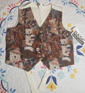 Vintage 90s Girls Medium NWT Vest Teddy Bears Cottagecore 10/12 Basic Editions - Picture 1 of 15