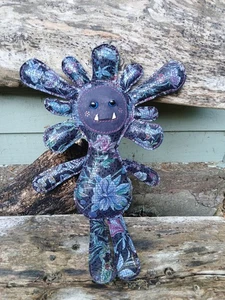 Leather Monster Doll Flower , Leather, safety eyes. Ooak collectable.  - Picture 1 of 9