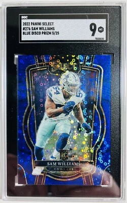 2022 Panini Select #276 Sam Williams Blue Disco Prizm /25 Cowboys SGC 9 Mint - Image 1 of 2