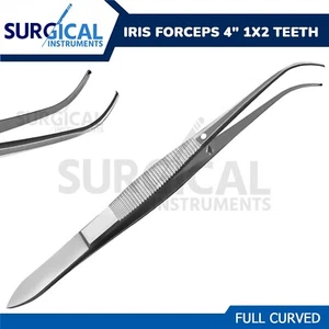 Iris Forceps 4" 1x2 Teeth Full Curved Surgical Veterinary Instruments German Gr - Picture 1 of 4