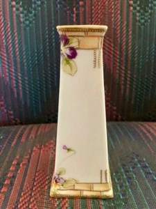 Nippon Hat Pin Holder Square Gold Pansy Hand Painted Purple Flowers Antique - Picture 1 of 12