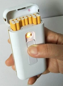 USB Rechargeable Electric Built-in Flame Less Lighter Cigarette Case for 100's - Picture 1 of 8