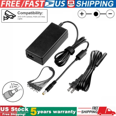 AC/DC 12V 5A Power Charger Adapter W/ 8 Split Cable for Surveillance System  - Image 1 of 4