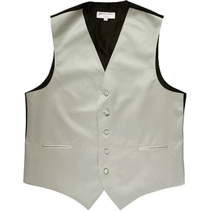New polyester men's tuxedo vest waistcoat only solid wedding formal Silver Gray - Picture 1 of 2