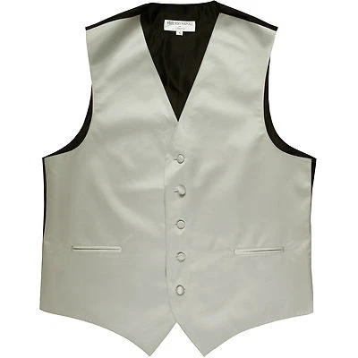 New polyester men's tuxedo vest waistcoat only solid wedding formal Silver Gray - Image 1 of 2