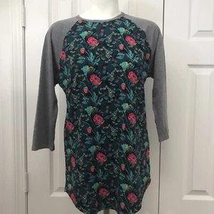 LuLaRoe Womens Sz M Floral Raglan Randy Tunic T-shirt 3/4 Sleeve Teal Pink Gray - Foto 1 di 11