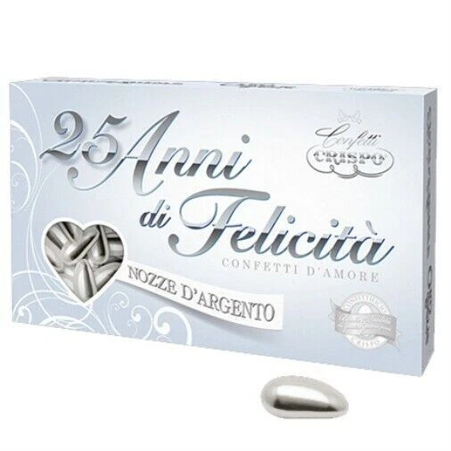 CONFETTI Crispo 25 Anni Felicità Nozze Argento Mandorla Matrimonio SPED. GRATIS