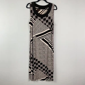 Chicos Travelers Midi Dress Size 2 US L Brown Cream Slinky Knit Sleeveless - Picture 1 of 9