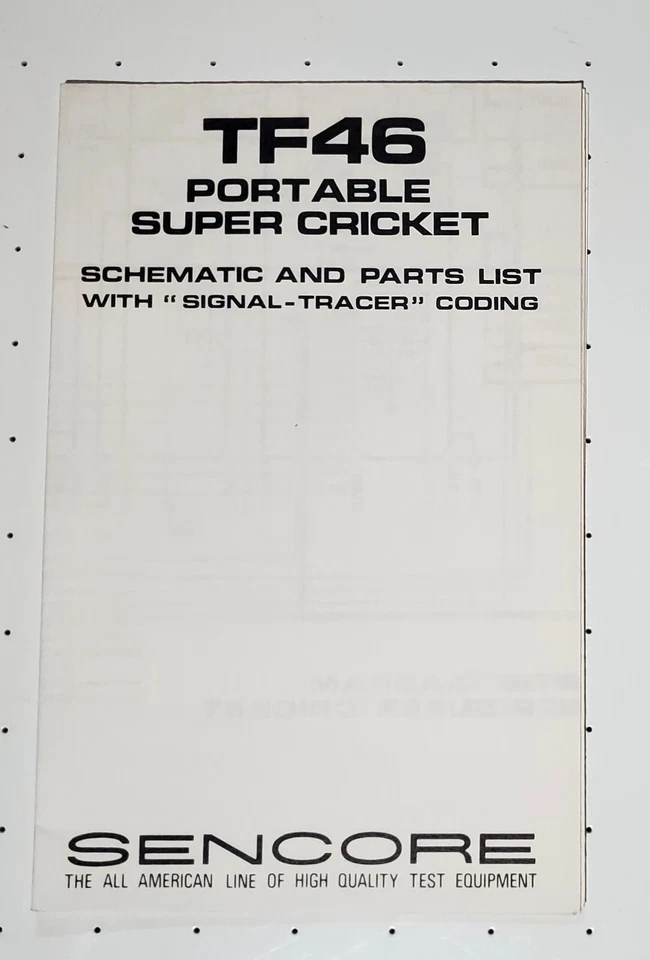 sencore TF46 Super Cricket Parts List and Schematic Manual - Image 1 of 1