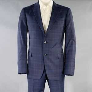 Z ZEGNA Size 46 Regular Navy Blue Plaid Wool Notch Lapel Suit - Picture 1 of 14