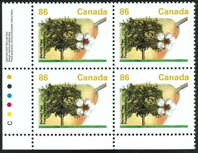 Canada sc#1372 Fruit Trees : Bartlett Pear, LL A-P Imprint Block, Mint-NH - Image 1 of 2