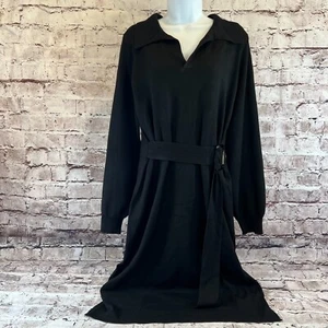 Vestido Nina Leonard Negro Sólido Tejido Pesado Manga Larga con Cinturón Hasta la Rodilla Talla L - Imagen 1 de 8