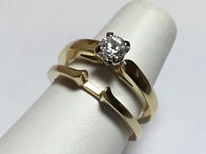14K Yellow Gold .50 Carat Round CZ Cubic Solitaire Engagement Wedding Ring Set - Picture 1 of 5