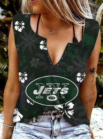 New York Jets Tank Tops Ring Hole Sleeveless Top Casual Loose V-neck Top Cover