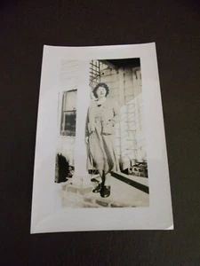 Vintage 1949 Black & White Photograph of Woman On Porch - Picture 1 of 4