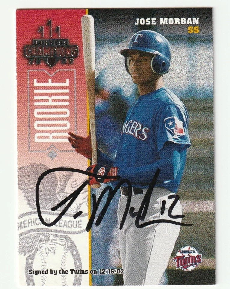 Jose Morban Signed 2003 Donruss Champions Card #296 Auto Twins Rangers COA - Image 1 of 1