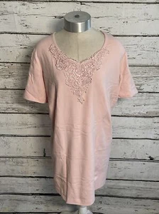 New Roaman’s Womens Pink T Shirt With Lace Applique Size L - Picture 1 of 7
