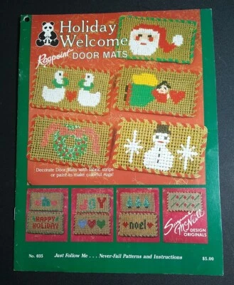 Holiday Welcome Ragpoint Door Mats SANTA snowman ANGEL noel CHRISTMAS TREES - Image 1 of 2