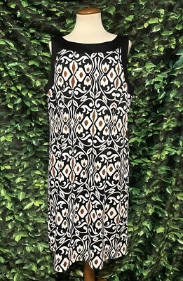 Talbots Sleeveless Stretch Dress Diamond Vine Pattern Black White Womens Plus 16 - Image 1 of 4