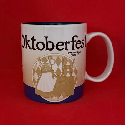 Taza de café Starbucks Oktoberfest Munchen Global Icon 2015 azul tostado usada en excelente estado 16 OZ Foto 1 de 4