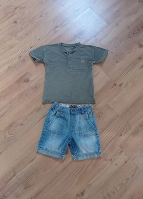 2tlg.Set 92/98 C&A TOUGH TEAM T-Shirt khaki+S.OLIVER Kurze Jeanshose SHORTS blau - Bild 1 von 4