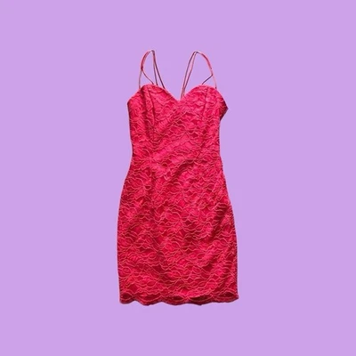 90s red lace mini strappy bodycon dress - Image 1 of 4