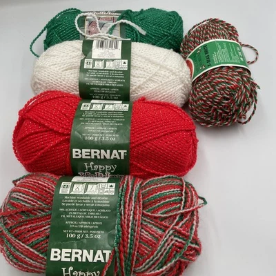 Bernat Happy Holidays Yarn 4 Partial Skeins Plus Phentex X-Mas Brite - Image 1 of 4