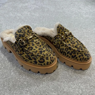 Roberto Cavalli Class NIB Cortina Faux Fur Lug Loafer Mule Leopard Buckle Sz 8M - Image 1 of 4
