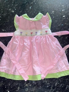 Youngland Baby Mädchen gesmoktes besticktes Tulpen kariertes Kleid 18M - 001020 - Bild 1 von 11