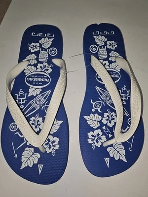 Havaianas мужской синий/белый цветочный печать размер 10-11 шлепанцы совершенно новый - Изображение 1 из 4