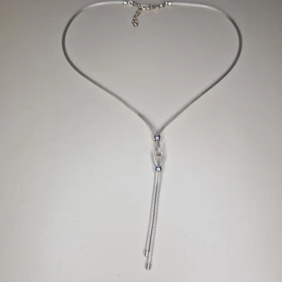 Sterling Silver 925 Lariat Necklace Mesh Chain Unusual Tassel 44cm Long  - Image 1 of 4