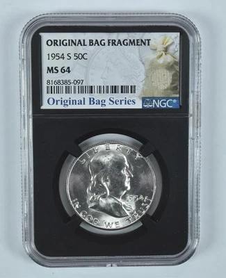 1954-S Franklin Half Dollar Original Bag Fragment MS64 NGC *7292 - Image 1 of 4