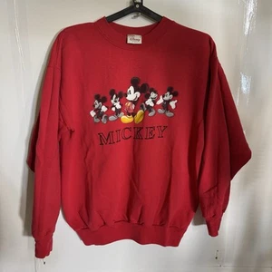 Vintage 90’s Mickey Mouse Sweatshirt Red Crewneck Walt Disney Men’s Size Medium - Picture 1 of 11